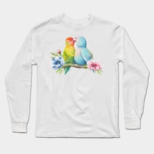 bird couple watercolor Long Sleeve T-Shirt